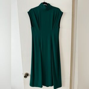 Zara Woman emerald green midi dress, mock neck, with front pleats, beautiful, S